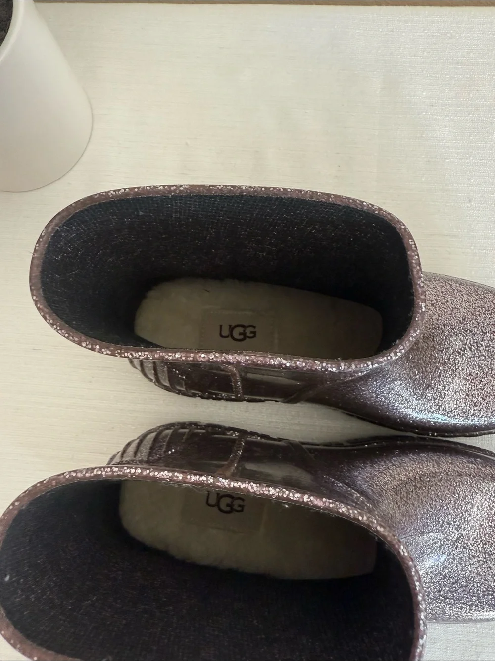 UGG Mauve Sparkle Glitter Ankle Rain Boots